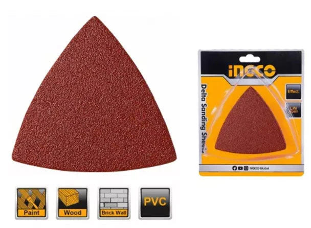 Ingco 20-Piece Delta Sanding Sheets Set - 80mm Tri-Hook and Loop Oscillating Multi-Tool Triangular Sandpaper Pack (AKTS080201)