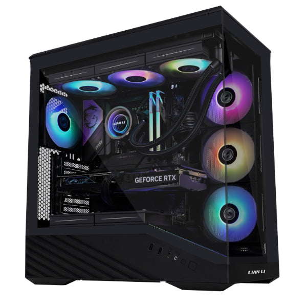 Lian Li Vector V100 ATX Mid-Tower PC Case, 4 x 120mm ARGB PWM Fans Pre-Installed, LED RGB Strip, Display Platform with Tempered Glass, Optimized Airflow, Black