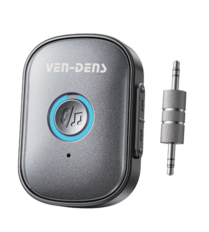 Ven-Dens VD-ADP055 Bluetooth 5.3 Wireless Audio Receiver & Transmitter | 2-in-1 3.5mm AUX Adapter with Built-In Mic for Car & Home Audio