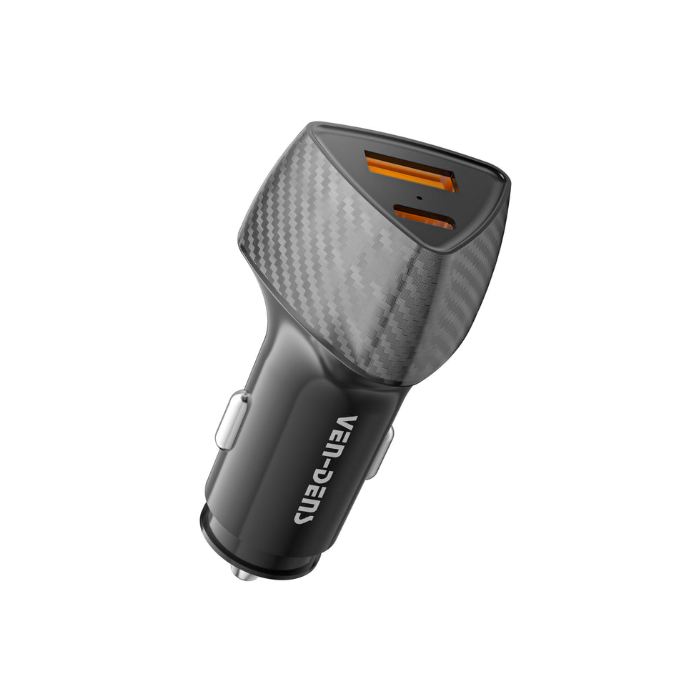 Ven-Dens VD-CC021 38W Powerful Dual Port Car Charger | High-Speed USB-C PD & USB-A QC 3.0 Vehicle Power Adapter