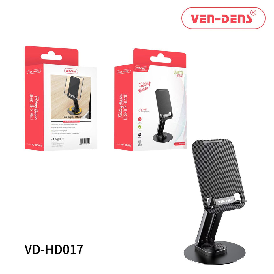 VEN-DENS VD-HD017 Folding 360° Rotatable Desktop Stand | Adjustable Height & Multi-Angle Aluminum Mount
