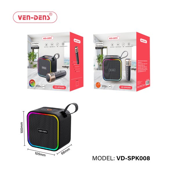 VEN-DENS VD-SPK008 Portable Wireless Karaoke Speaker | 3000 mAh Battery | Multi-Mode Playback & Dynamic RGB Lighting
