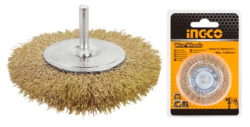 Ingco 75mm Wire Cup Brush | 1/4-Inch Hex Shank Crimped Steel Wire Wheel for Drill Drivers (WB40751)