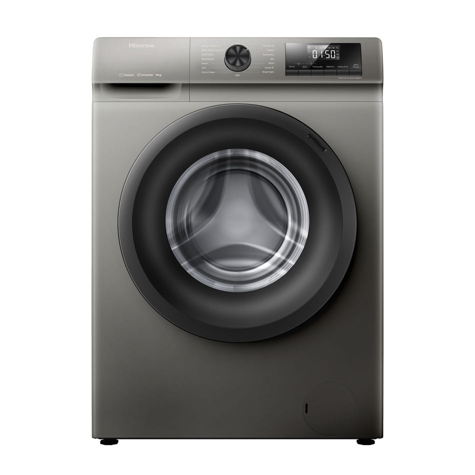 Hisense - WFQP8012VMT - Freestanding Front Loader Washing Machine with Steam Care, Inverter Motor, 8kg, Titanium Finish