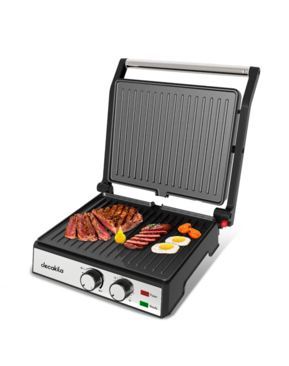 Decakila 2000W 4-Slice Contact Grill with Timer | Large Non-Stick Panini Press and Meat Grill with Temperature Control (KEEC079M)