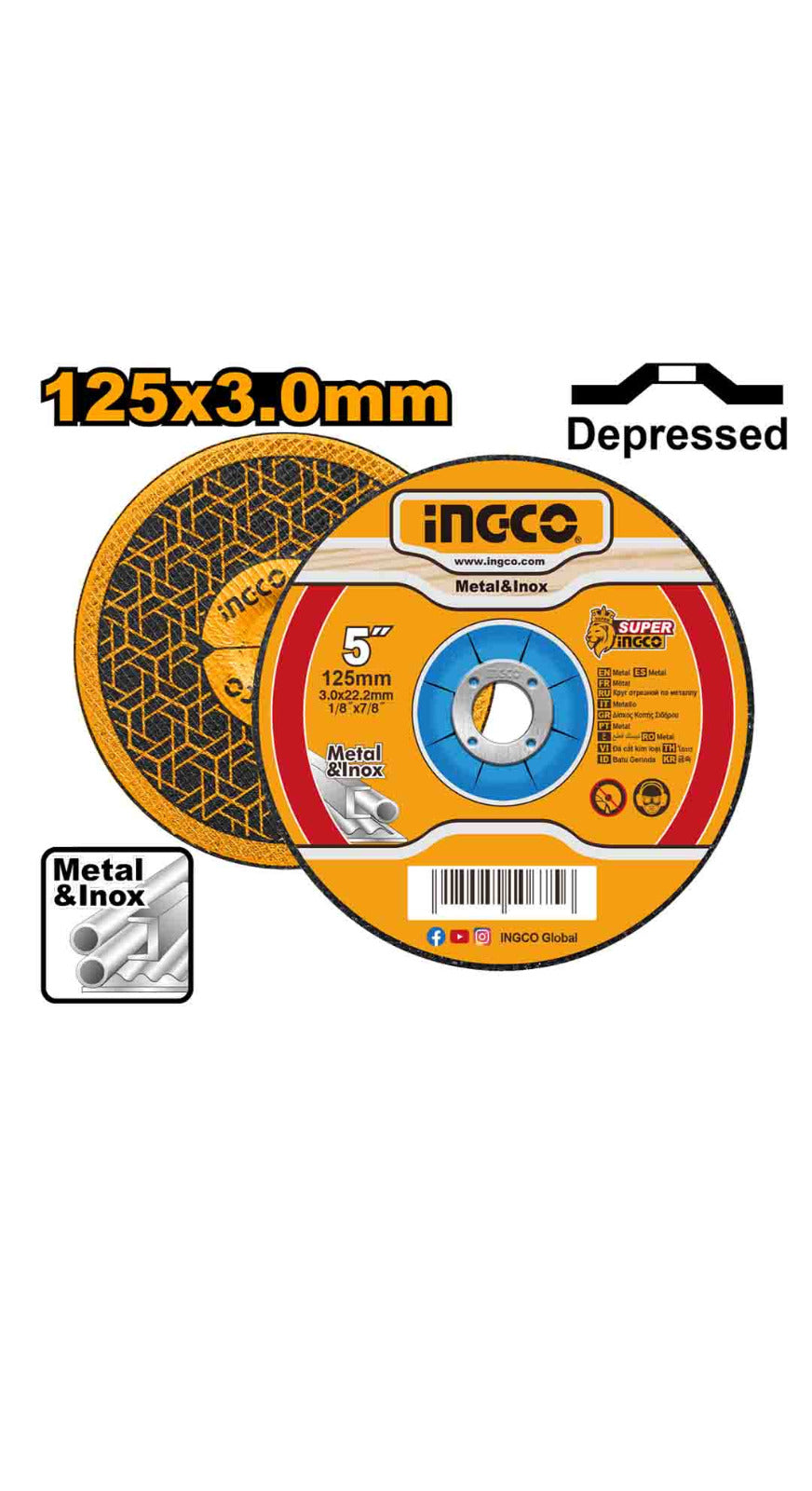 Ingco 125mm Metal Cutting Disc | Thin Abrasive Wheel for Steel and Ferrous Metal Cutting (MCD301251)