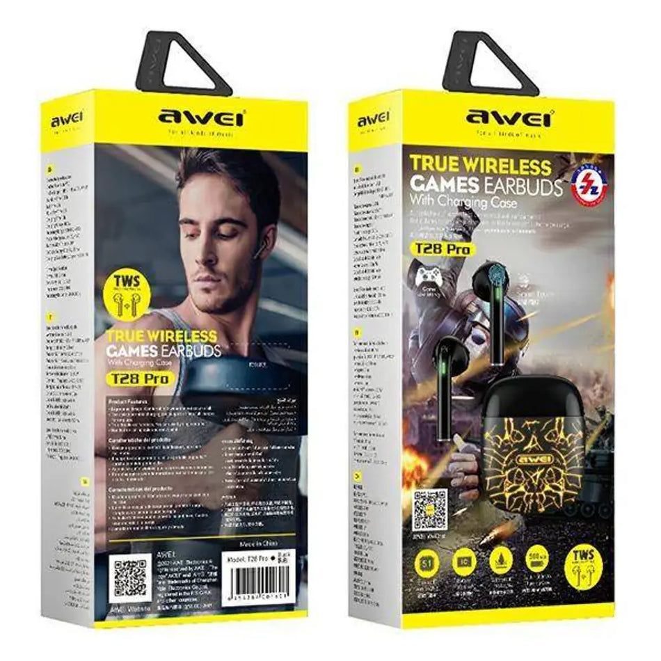 Awei T28 Pro True Wireless TWS Gaming Bluetooth Active Noise-Cancellation Earbuds Black