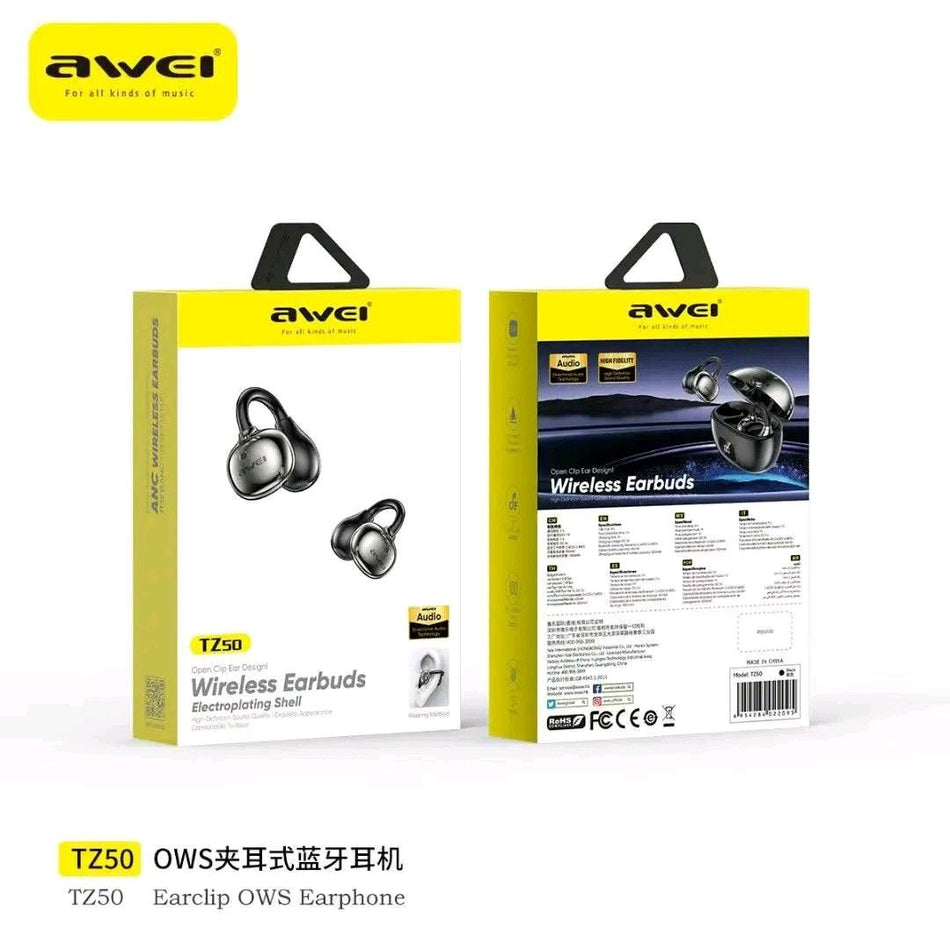 Awei TZ50 Air Conduction Ear Clip Wireless Earphones Bluetooth 5.4 Open-Ear Headphones Clip-On Sports Earbuds IPX6 Waterproof