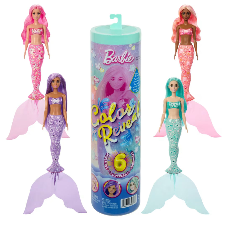 Mattel Barbie Color Reveal Mermaid Gems Series Doll Assortment (JMW61) – 7 Surprises