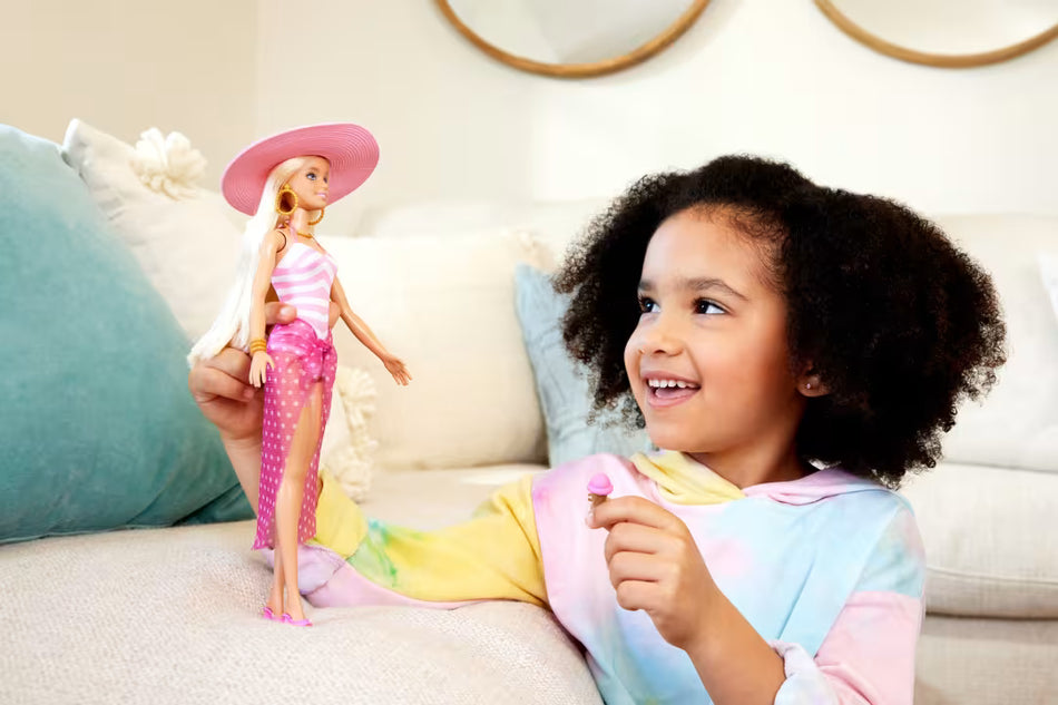 Mattel Blonde Barbie Doll with Swimsuit and Beach-Themed Accessories (HPL73)