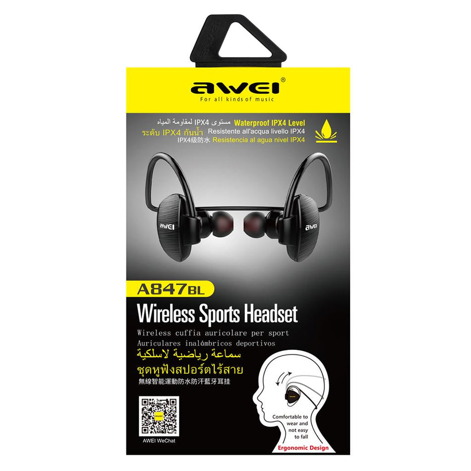 Awei A847BL Wireless Bluetooth Sport Earphones HD Sterep Sound Neckband With Microphone For IPX4 Waterproof Running Earphone