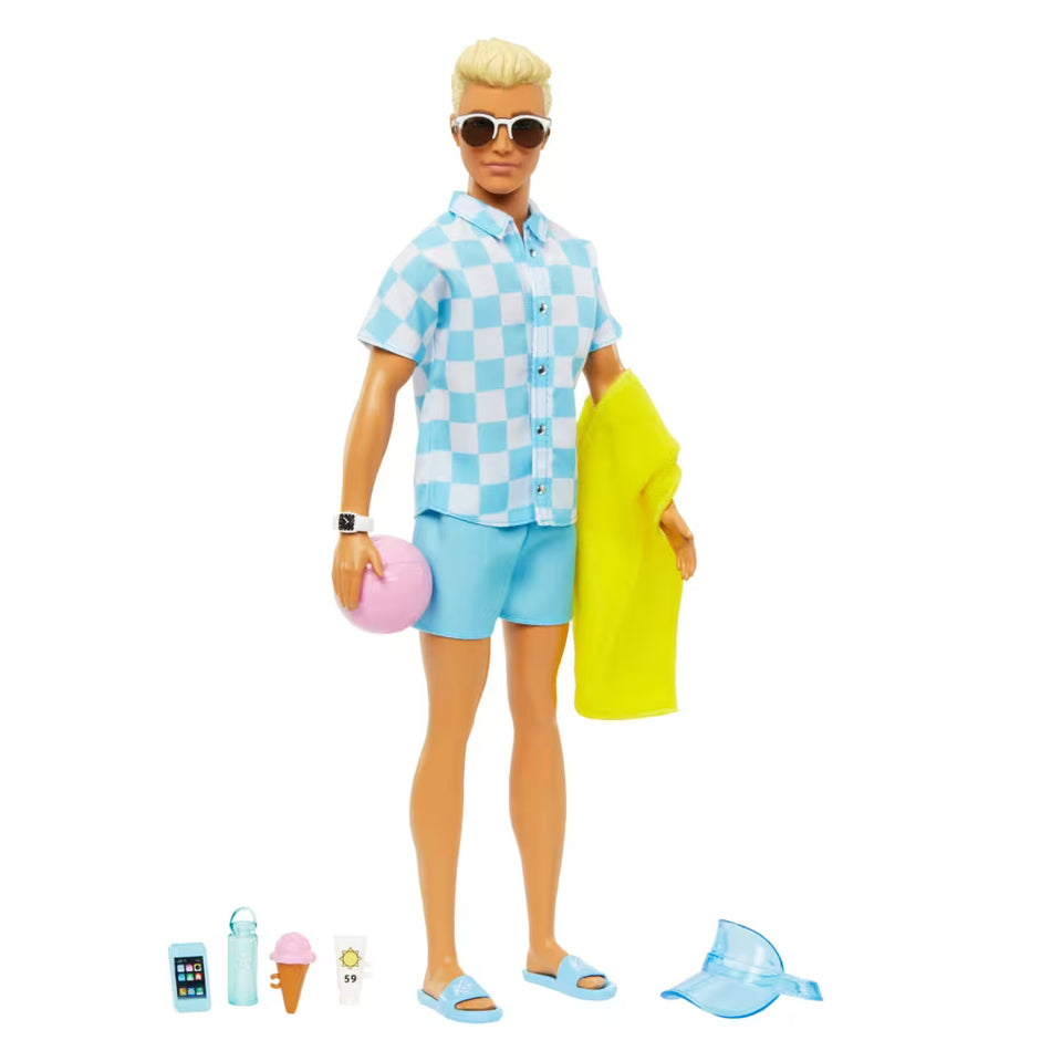 Mattel Barbie Ken Beach Doll with Swimsuit and Beach-Themed Accessories (HPL74)