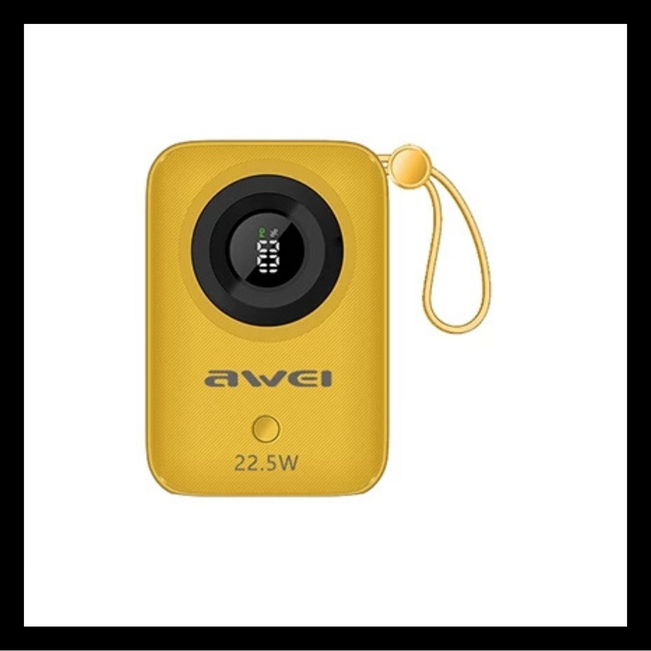AWEI P23K Support 22.5W 20W PD built-in Cable 10000mAh Mini Super Fast Charge Power Bank Yellow