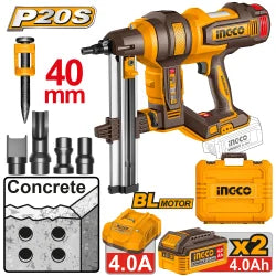 INGCO Cordless Concrete Nailer (CCNLI9008) – 1500W High-Performance Power, 120 PSI Operating Pressure, Engineered for High-Impact Concrete Fastening and Heavy-Duty Professional Construction Applications.