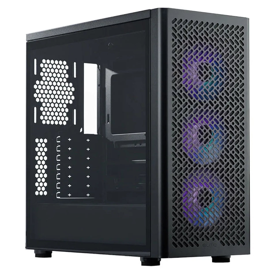 Cooler Master Elite 502 ATX High Airflow Minimalist PC Case, 3x 120mm ARGB Fans Black