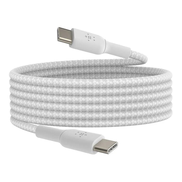 Belkin BoostCharge Braided USB-C to USB-C Cable 60W (2m / 2 Packs) - White (CAB004bt2MWH2PK) -Type C Charger, iPhone Charger Cord, Soft, Braided, Flexible for iPhone 17, Galaxy S25, Pixel 10, Airpods, iPad Pro & More, Travel Essentials