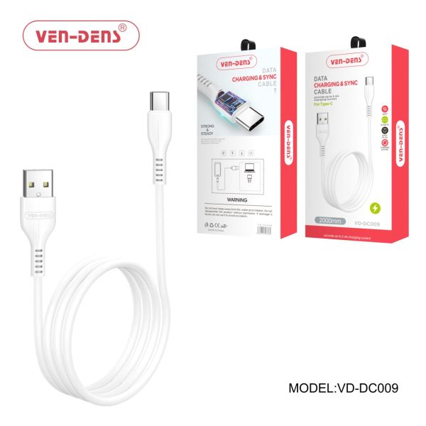 Ven-Dens USB To Type C Charging Cable 2.4A White 2M, VD-DC009/VD-DCD02-2M