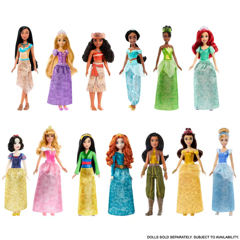Mattel Disney Princess Core Fashion Doll Assortment (HLW02) – Poseable Shimmering Outfits
