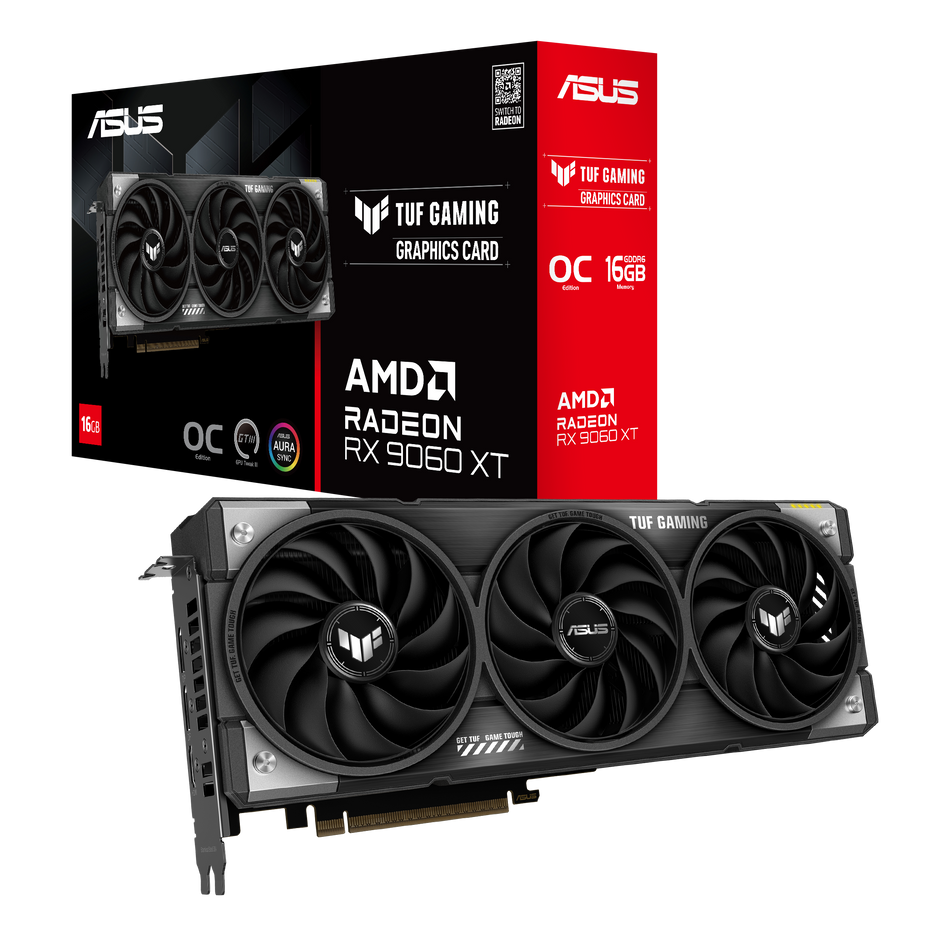 ASUS TUF Gaming Radeon RX 9060 XT OC Edition 16GB GDDR6 Graphics Card - Triple Axial-Tech Fans, Military-Grade Durability, AMD RDNA 4 Architecture - Black (3 Yrs Warranty)