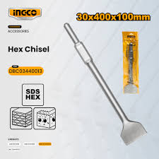 Ingco 13mm Hex Shank Flat Chisel | Heavy-Duty 400mm Premium Carbon Steel Demolition Masonry Chisel for Concrete Crushing and Breaker Hammers (DBC03440013)