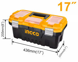 Ingco 17" Plastic Tool Box | Durable Multi-Compartment Hardware Organizer with Internal Tote Tray and Clear Organizers (PBX1702)