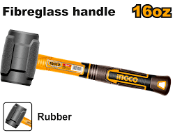 Ingco 16oz Heavy-Duty Black Rubber Mallet Hammer | Premium Non-Marring Solid Rubber Head Striking Tool with High-Strength Fiberglass Handle (HRUH8816)