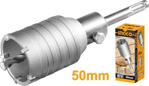 Ingco 50mm Concrete Hole Core Bit | Heavy-Duty Premium Carbon Steel Masonry Core Cutter with Carbide Tipped Teeth for Brick and Wall Pipe Routing (HCB0501)