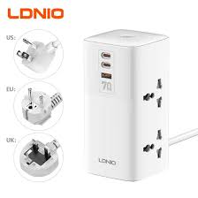 LDNIO SK4396 New Design UK Multiple Surge Protector 4 Outlets 3 Usb Ports 2m Extension Cord Tower Power Strip