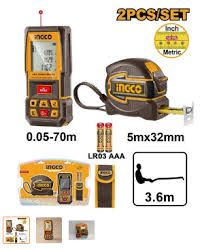 Ingco 2-in-1 Laser Distance Detector and Measuring Tape Combo Kit | Professional Digital Rangefinder with 5m Heavy-Duty Steel Tape Measure (HLDD241201)