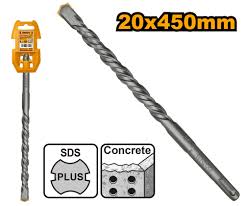 Ingco 20mm x 450mm Professional SDS Plus Hammer Drill Bit - Heavy-Duty Cemented Carbide Tip Rotary Core Drill for Concrete, Brick, and Masonry (DBH1212004)