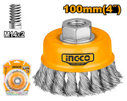 Ingco 100mm 4 Inch Heavy-Duty Wire Cup Brush - M14 x 2 Twisted Steel Wire Knot Grinder Attachment for Rust, Paint, and Weld Scale Removal (WB21001)