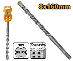 Ingco Professional 6-Inch SDS-Plus Hammer Drill Bit - 8mm x 160mm Heavy-Duty Tungsten Carbide Tipped Masonry Drill Bit with U-Flute Layout (DBH1210802)