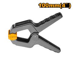 Ingco 4-Inch Heavy-Duty Spring Clamp | 100mm Reinforced Plastic Muslin Clamp with Non-Marring Pivoting Jaw Pads for Woodworking and Photography (HQSC0204)