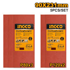 Ingco 90x231mm Multi-Grit Sanding Sheet Set (AKFS240101-1) 5-Piece Hook & Loop Sandpaper Pack (P80 & P120) for FS3208 Finishing Sander