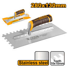 Ingco 280mm Notched Plastering Trowel | Premium Stainless Steel Tile Adhesive and Plastering Comb with Ergonomic Soft Grip Handle (HPTT28138)