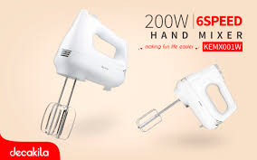Decakila 200W 6-Speed Electric Hand Mixer with Turbo | High-Torque Kitchen Mixer with Stainless Steel Beaters & Dough Hooks (KEMX001W)