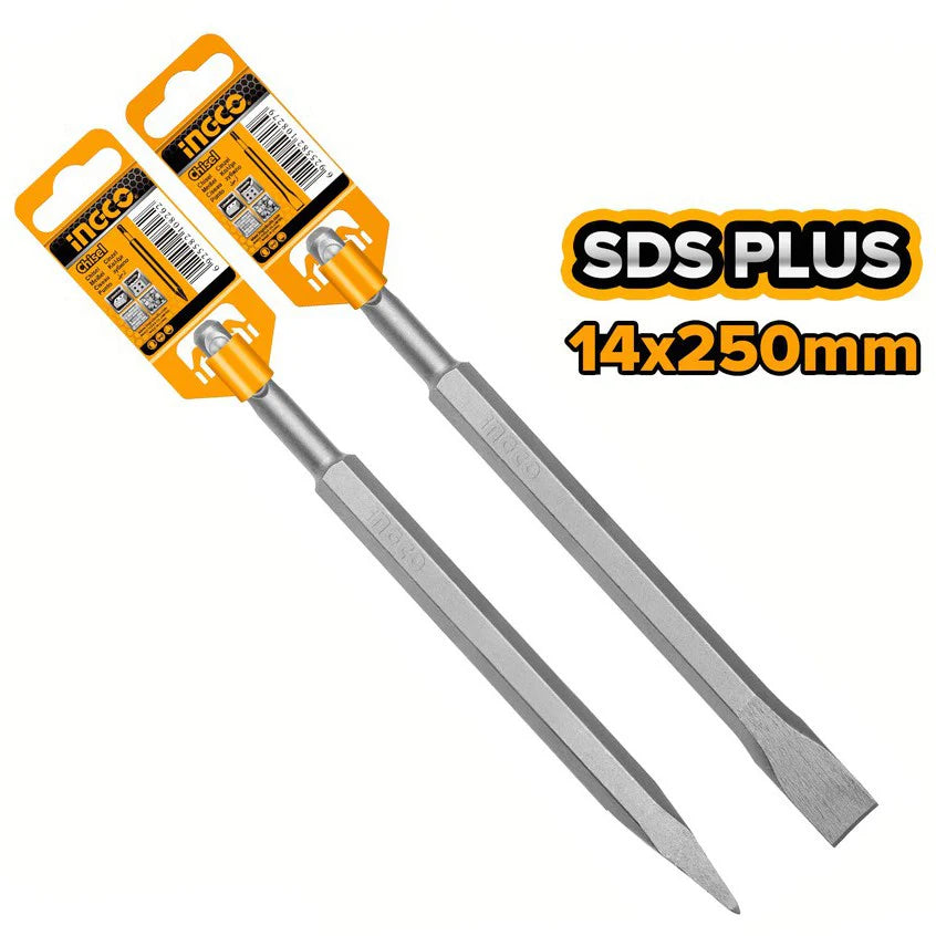 Ingco 250mm SDS Plus Pointed Chisel | 14mm Forged Steel Demolition Bit for Concrete and Masonry (DBC0112501)