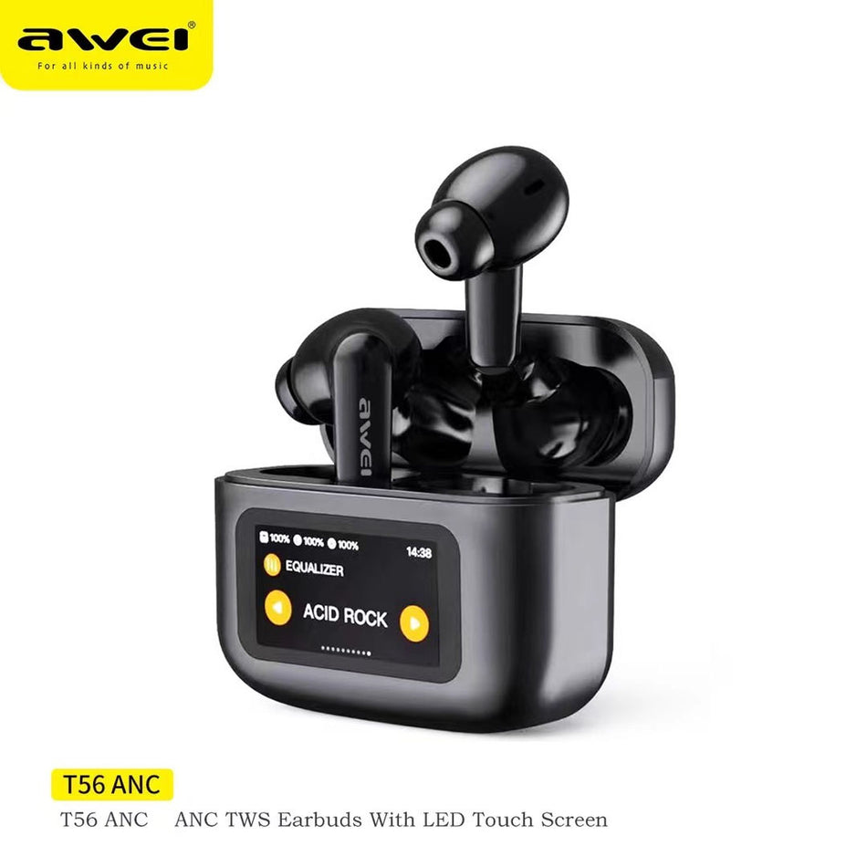 Awei T56 ANC Earbuds V5.4 Wireless Bluetooth Earphones With LED Color Screen