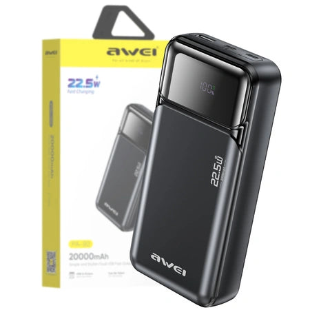 Awei PA-92 20,000mAh 22.5W Fast Charging Power Bank - Black