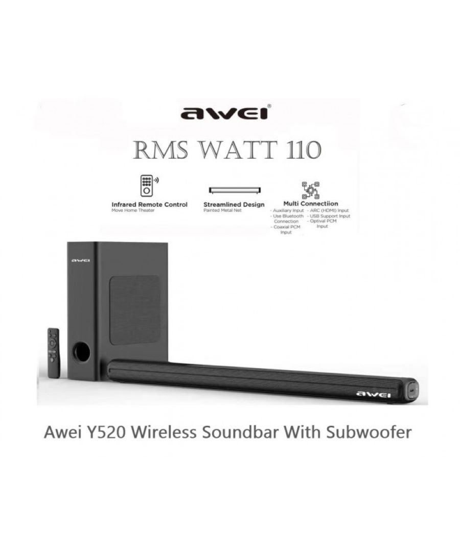 Awei Y520 100W Home Sound Bar Wireless Bluetooth Home Theater Speaker System TV With Subwoofer