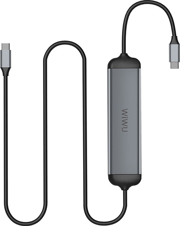 Wiwu Alpha 521 5-in-1 Type-C Multiport Adapter Hub | Aluminum Docking Station with 4K HDMI Three High-Speed USB 3.0 Ports and 60W Type-C Power Delivery - Space Gray (A521H)