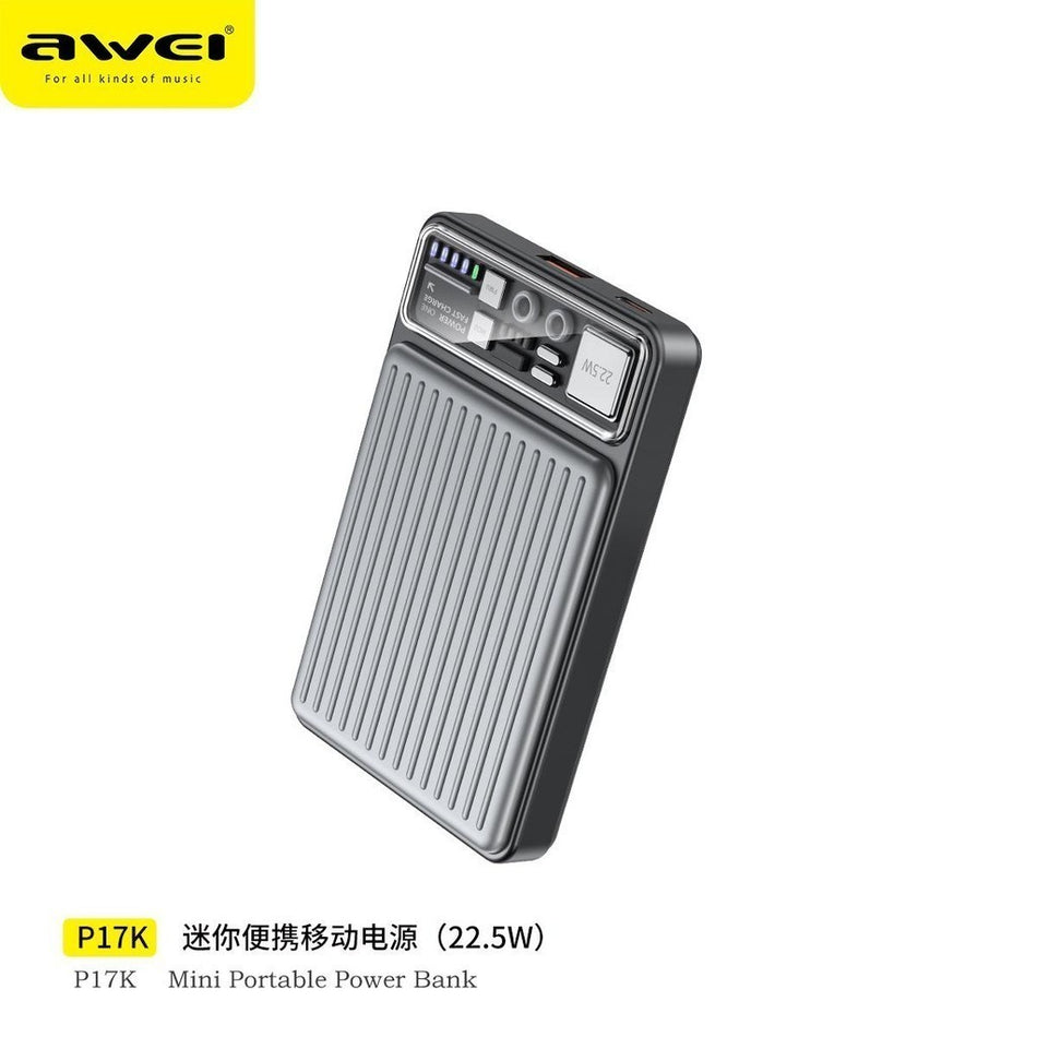 POWERBANK Awei P17K Mini Outdoor Power Bank 10000mAh for iOS & Android Phone Powerbank Type C Charger PD22.5W Fast Charge External Battery