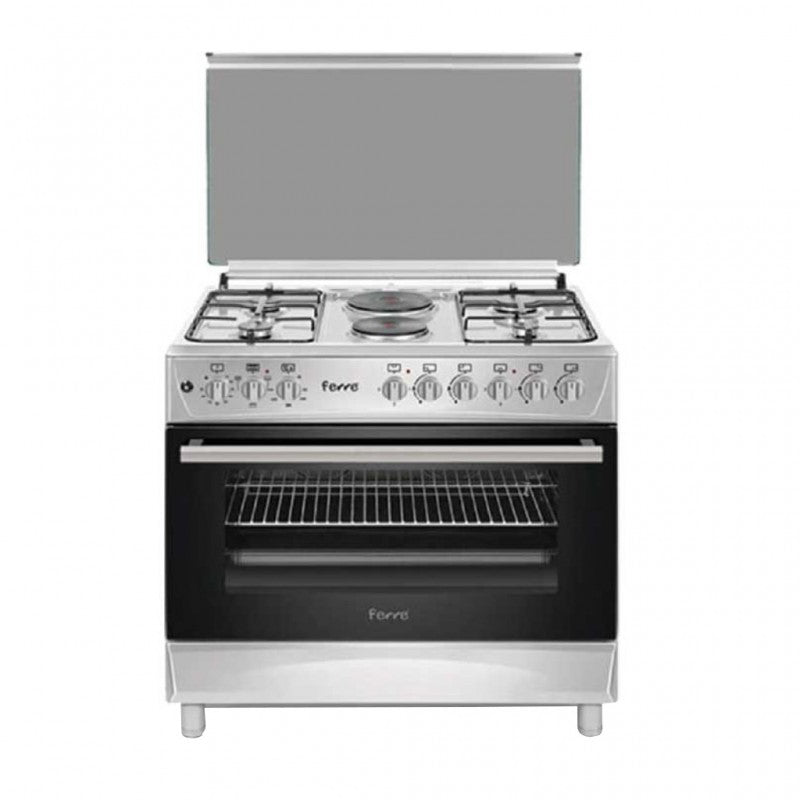 FERRE Premium Series 90x60cm Freestanding Dual-Fuel Cooker | 4 Gas Burners & 2 Electric Hot Plates with Dual Turbo Fan Electric Oven & Integrated Rotisserie (F9P42EF-HI)