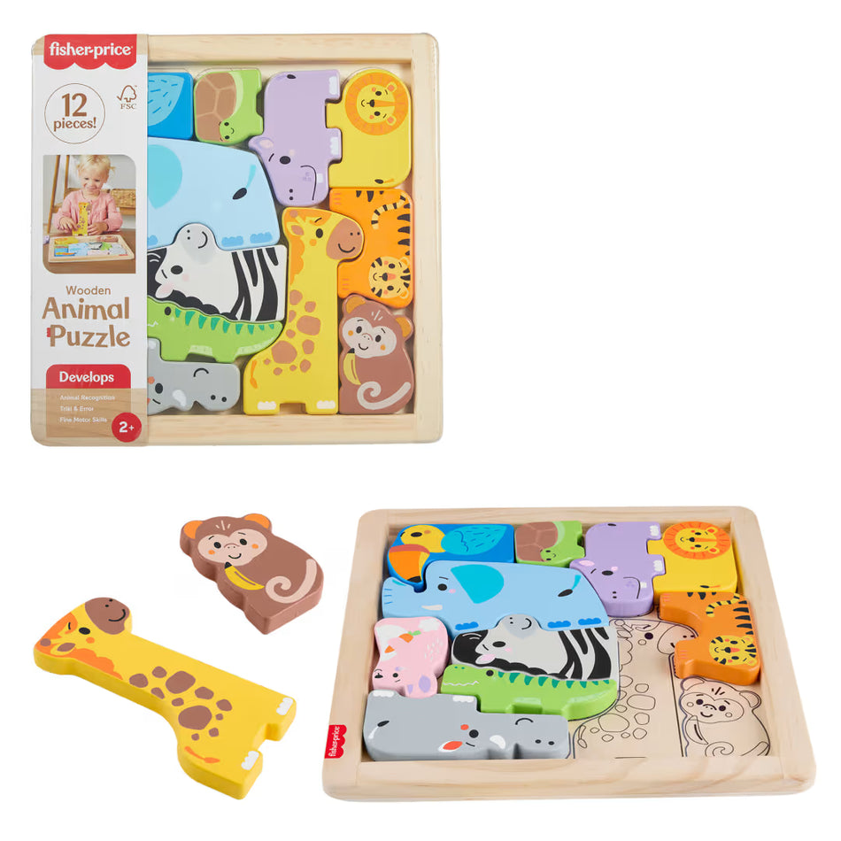 Mattel Fisher-Price Wooden Animal Shape Sorter Puzzle (JFG10) – Made with FSC-Certified Wood