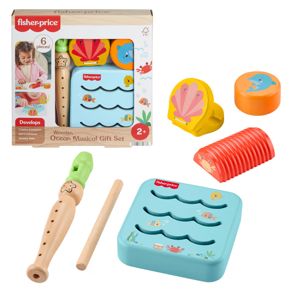 Mattel Fisher-Price Wooden Ocean Musical Instrument Gift Set (JKG99) – 6 Pieces