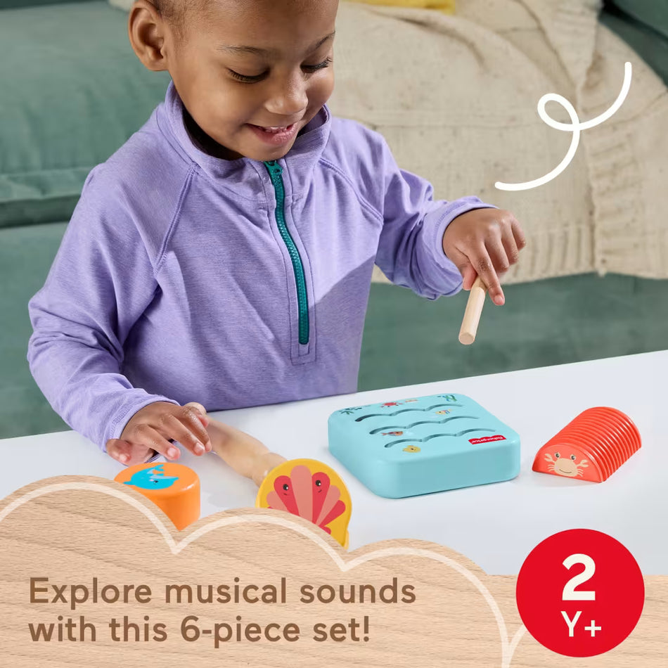 Mattel Fisher-Price Wooden Ocean Musical Instrument Gift Set (JKG99) – 6 Pieces