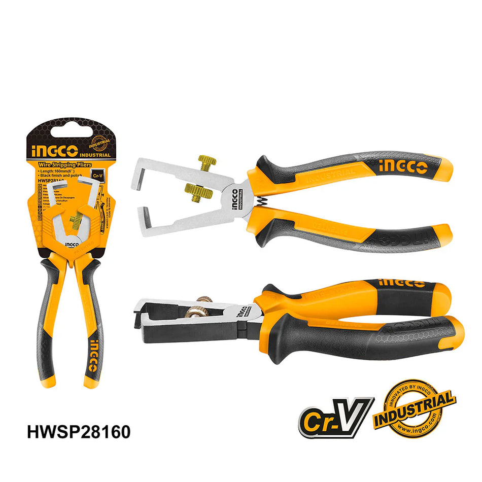 Ingco 6" Wire Stripping Pliers | Precision Adjusting Screw Wire Stripper and Cutter (HWSP28160)