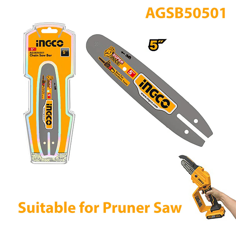 Ingco 5-Inch Professional Mini Chainsaw Guide Bar - Heavy-Duty Hardened Steel Replacement Bar for 20V Cordless Pruner Saws (AGSB50501)
