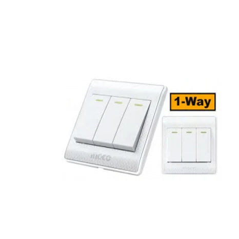 Ingco 3-Gang 1-Way Switch (HESSH03101) 16A Flush-Mounted Wall Switch for Modern Home, Office & Commercial Electrical Installations