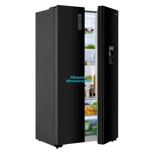 Hisense - RS558N3GBE - American Fridge Freezer Side by Side with Premium Mirror Glass Finish, Total No Frost, 558 liters, Gloss Mirror Black - E Rated, Noise level: 38 decibels, H178.6 x W91.0 x D64.3 (cm) [Energy Class E]